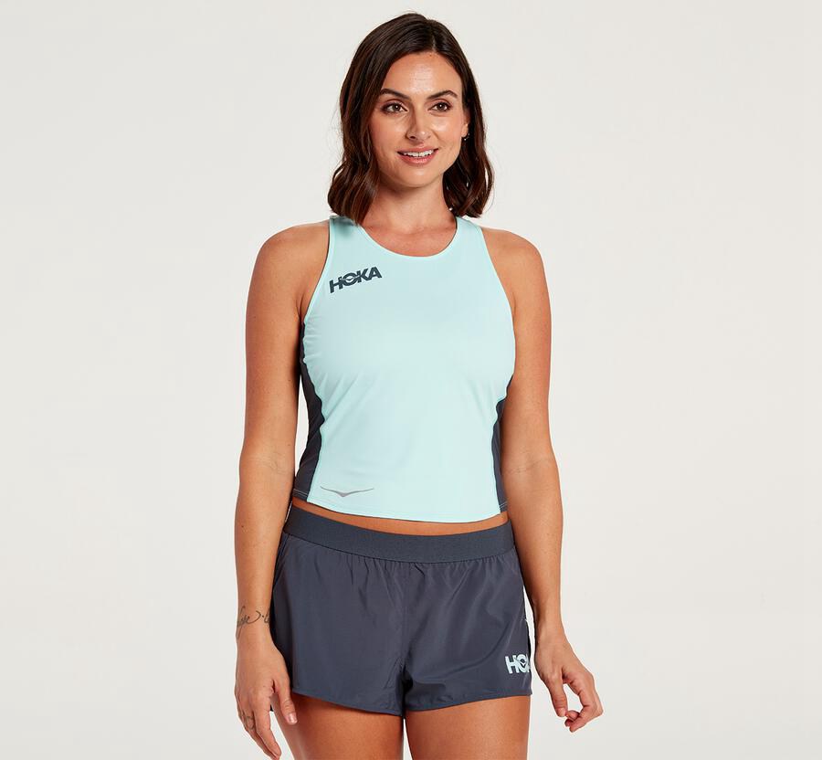 Dámske Topy Hoka One One Zlavy - Fitted Tank - Modre 73026-POBA